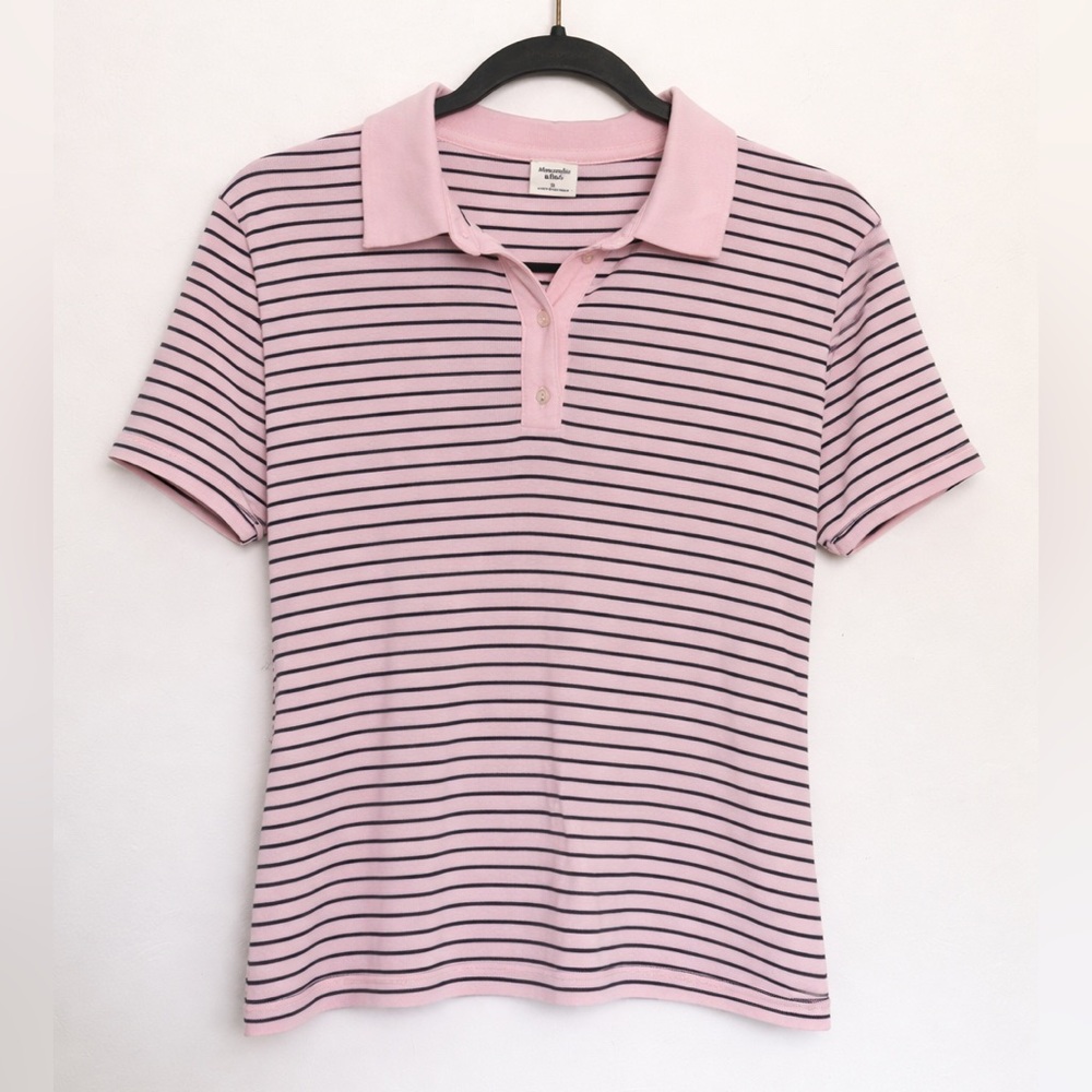 Abercrombie & Fitch Pink Striped Cropped Polo Shirt - XL